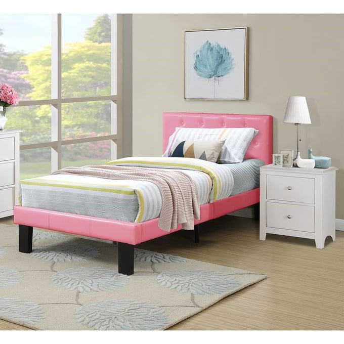 Poundex Pink Espresso White 2pc Kids Bedroom Set With Twin Bed BOSS-F9417T-KBR-S1