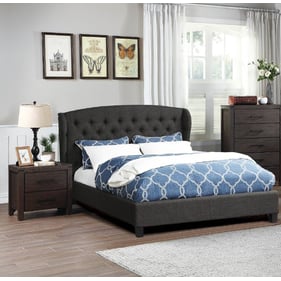 Poundex Charcoal Fabric Espresso 4pc Bedroom Set With Queen Bed