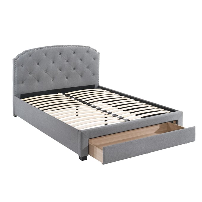 Poundex Light Grey Black Queen Bed with Drawer BOSS-F9510Q