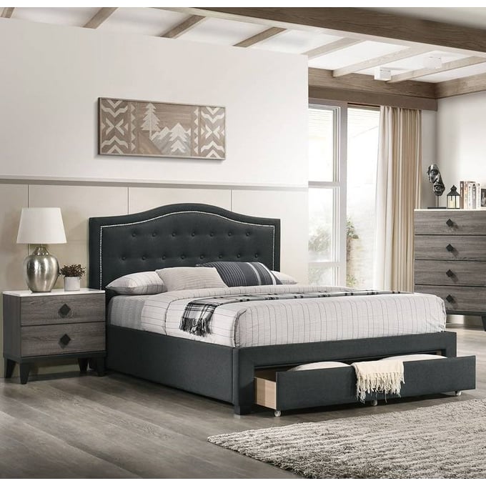 Poundex Charcoal Foil Grey 4pc Kids Bedroom Set With Twin Drawer Bed BOSS-F9527T-KBR-DWR-S2