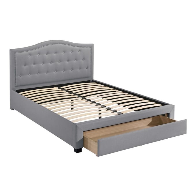 Poundex Light Grey Black Cal King Bed with Drawer BOSS-F9528CK