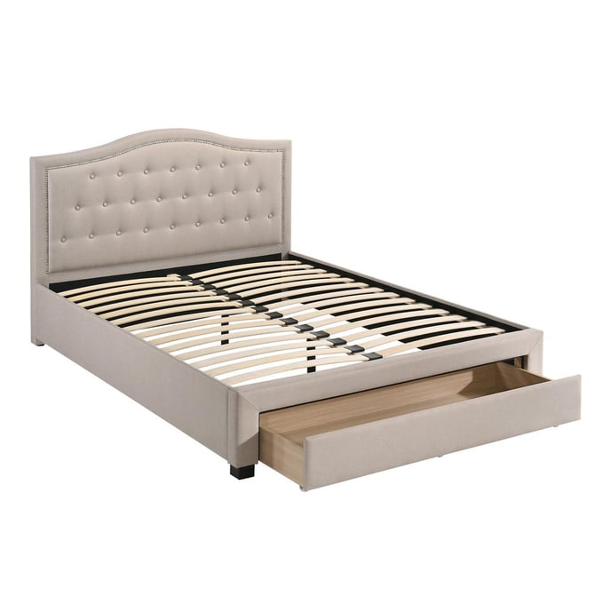 Poundex Light Brown Black Queen Bed with Drawer BOSS-F9529Q