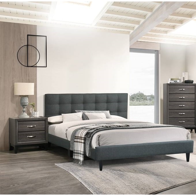 Poundex Charcoal Foil Grey 4pc Kids Bedroom Set With Full Bed BOSS-F9531F-KBR-S2