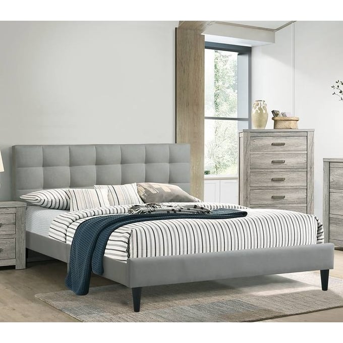 Poundex Contemporary Light Grey Espresso Queen Bed BOSS-F9532Q