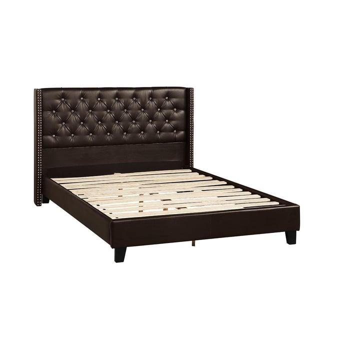 Poundex Espresso Faux Leather Queen Bed BOSS-F9540Q