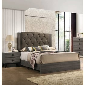 Poundex Foil Grey Fabric 2pc Bedroom Set With King Bed