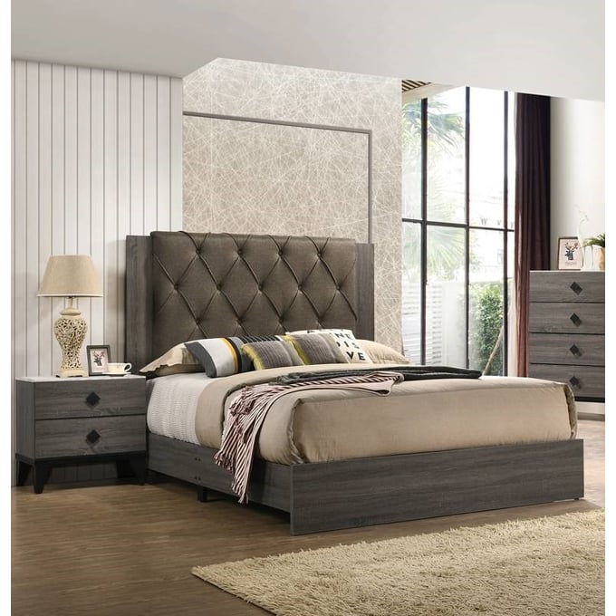 Poundex Foil Grey Fabric 2pc Bedroom Set With King Bed BOSS-F9560EK-BR-S1