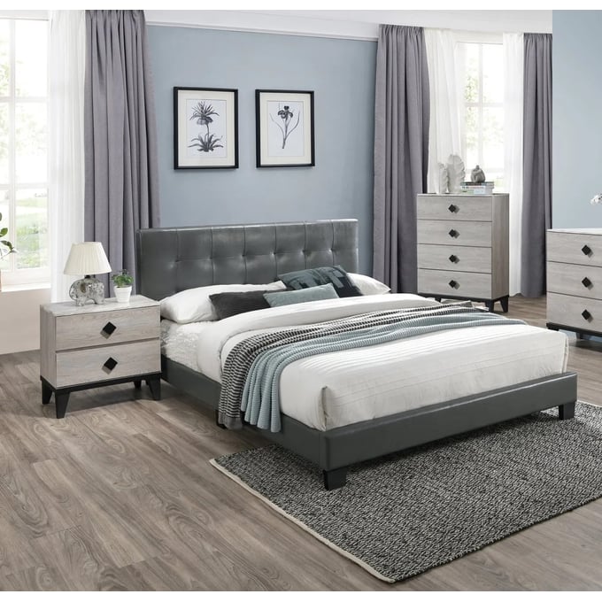 Poundex Grey Black Cream 4pc Bedroom Set With Queen Bed BOSS-F9567Q-BR-S2