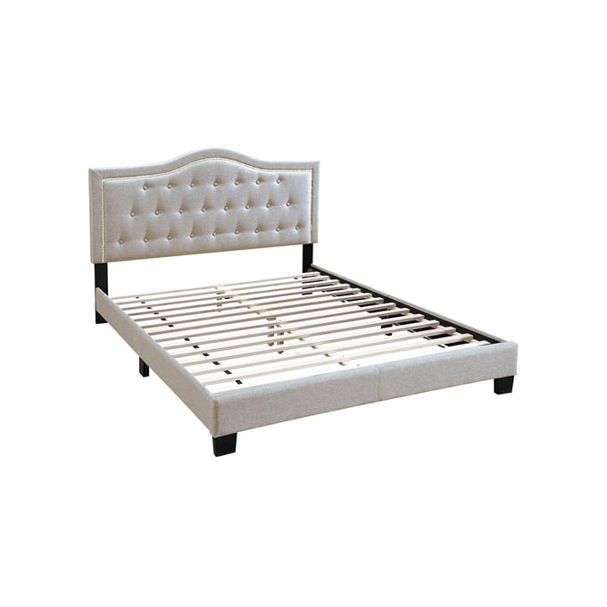 Poundex Light Brown Black Queen Tufted Bed BOSS-F9570Q