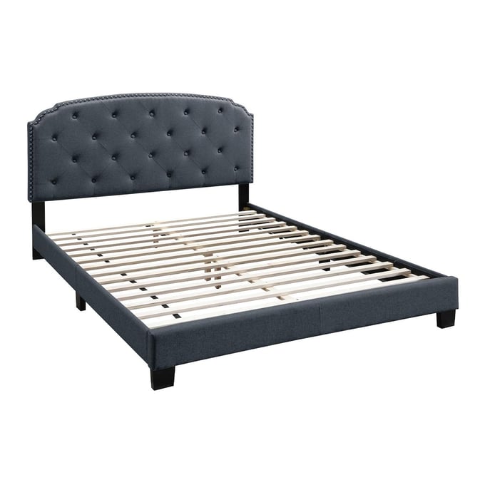 Poundex Charcoal Black Queen Bed with Tufted Headboard BOSS-F9572Q