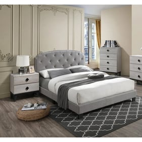 Poundex Light Grey Fabric Cream 4pc Bedroom Set With Queen Bed