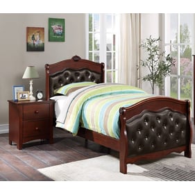 Poundex Dark Cherry Espresso PU 2pc Kids Bedroom Set With Full Panel Bed