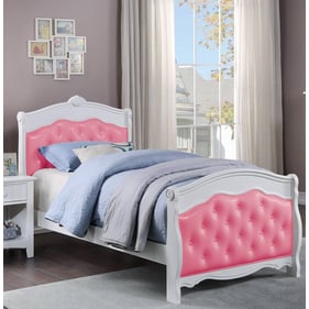 Poundex White Pink PU Twin Bed