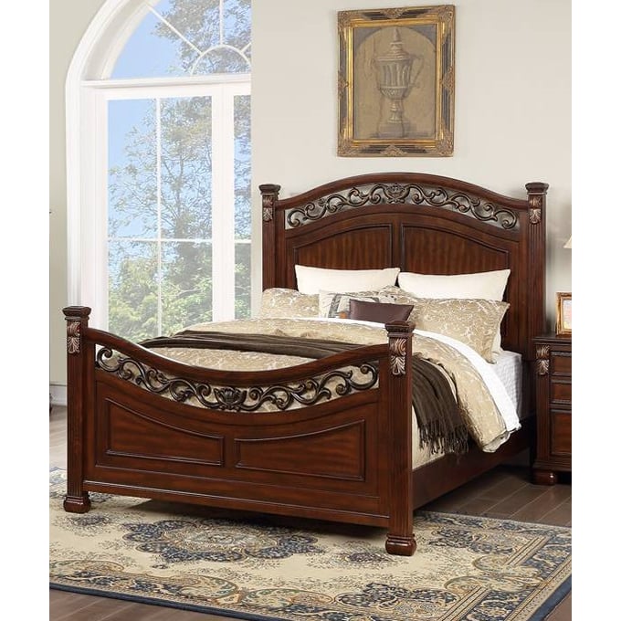 Poundex Traditional Dark Cherry Queen Bed BOSS-F9584Q