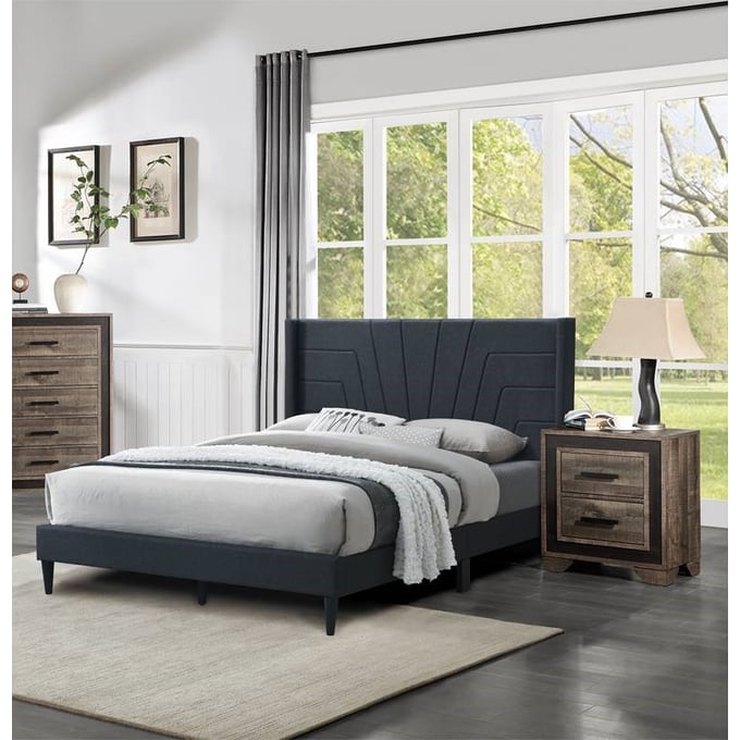 Poundex Charcoal Burlap 4pc Bedroom Set With Queen Bed BOSS-F9625Q-BR-S2