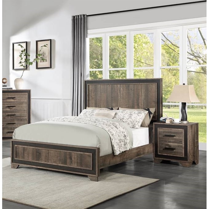 Poundex Brown Charcoal 4pc Bedroom Set With Queen Bed BOSS-F9627Q-BR-S2