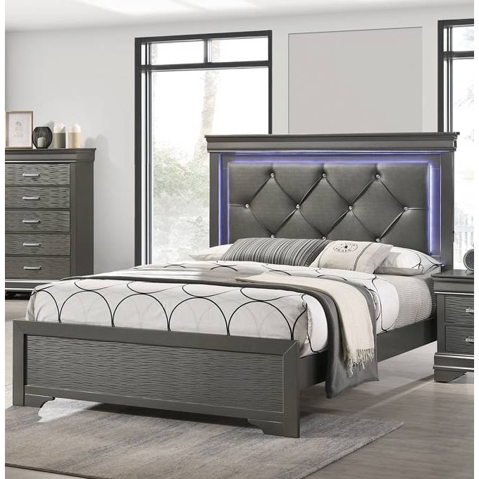 Poundex Dark Gray Faux Leather King Bed BOSS-F9640EK