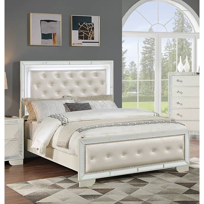 Poundex Ivory Beds With Tufted Headboard BOSS-F9643-BEDS-VAR