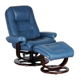 Barcalounger Jacque Roman Blue Swivel Recliner with Ottoman