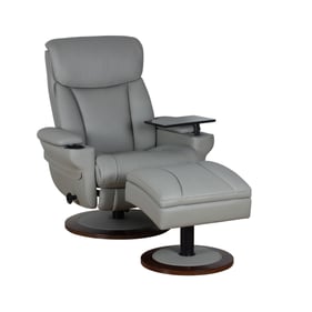 Barcalounger William Light Grey Swivel Pedestal Recliner with Storage Ottom...