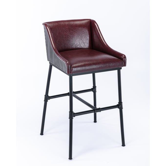 Boraam Parlor Burgundy Faux Leather Adjustable Bar Stool BRM-10145