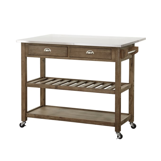 Boraam Sonoma Barnwood Wire Brush Kitchen Cart with Drop Leaf BRM-12508