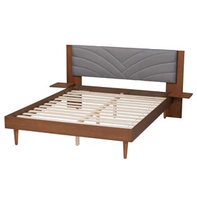 Baxton Studio Hemera Grey Walnut Brown King Platform Bed with Floating Tabl...