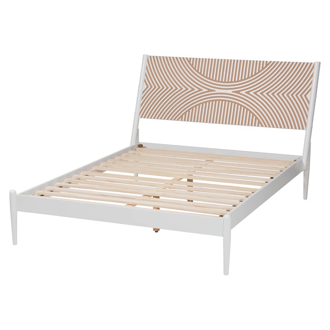 Baxton Studio Louetta White Natural Brown King Platform Bed with Headboard BAX-SW8591-WHITE-KING