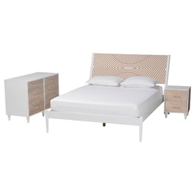 Baxton Studio Louetta White Natural Brown 3pc King Bedroom Set