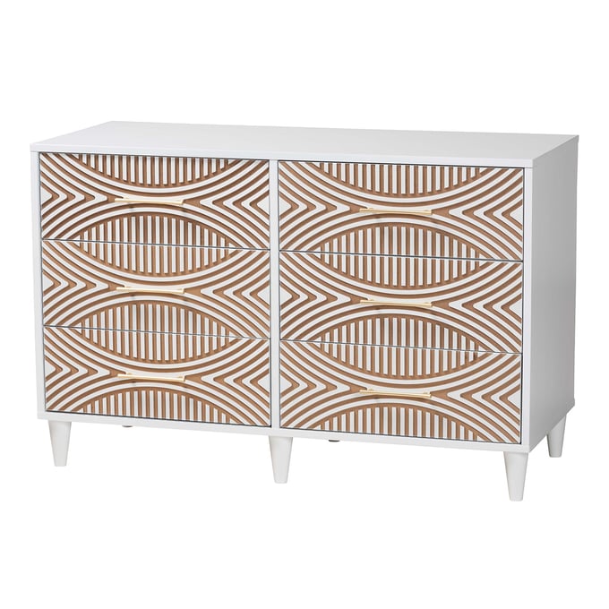 Baxton Studio Louetta White Natural Brown 6 Drawer Dresser BAX-SW8000-63D6D-6DW-WHITEDR