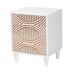 Baxton Studio Louetta White Natural Brown Nightstand