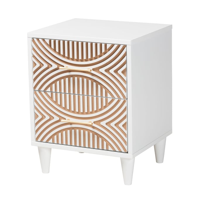 Baxton Studio Louetta White Natural Brown Nightstand BAX-SW800063NS2D-2DWWHTE-NS