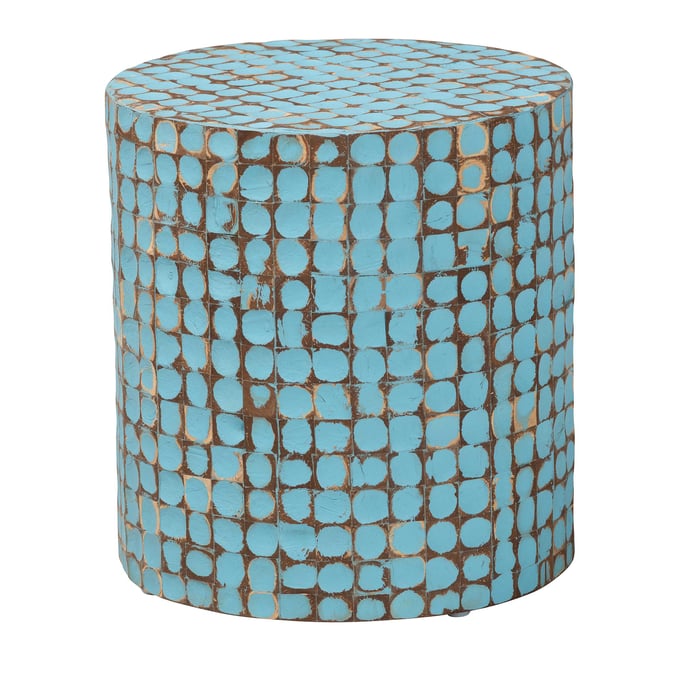 Baxton Studio Bali Pari Juliette Sky Blue Natural Brown End Table BAX-JULIETTEROUNDBLUEWOODEN-ET