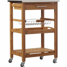 Boraam Aya Natural Bamboo Kitchen Cart with Stainless Steel Top