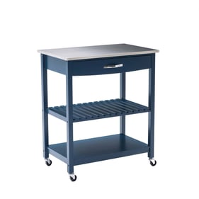 Boraam Holland Navy Blue Kitchen Cart With Stainless Steel Top