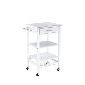 Boraam Hennington White Wash Kitchen Cart With Stainless Steel Top