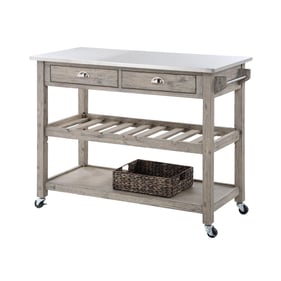 Boraam Montana Light Barnwood Wire Brush Kitchen Island Stainless Steel Top