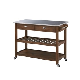 Boraam Sonoma Chestnut Wire Brush Kitchen Cart with Stainless Steel Top