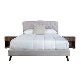 Bernards Rachel White Upholstered King Bed with 2 Night Stands