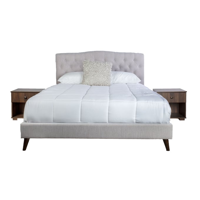 Bernards Rachel White Upholstered Queen Bed with 2 Night Stands BRND-1180DS-105