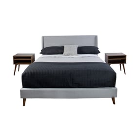 Bernards Maddison Gray Upholstered King Bed with 2 Nightstands