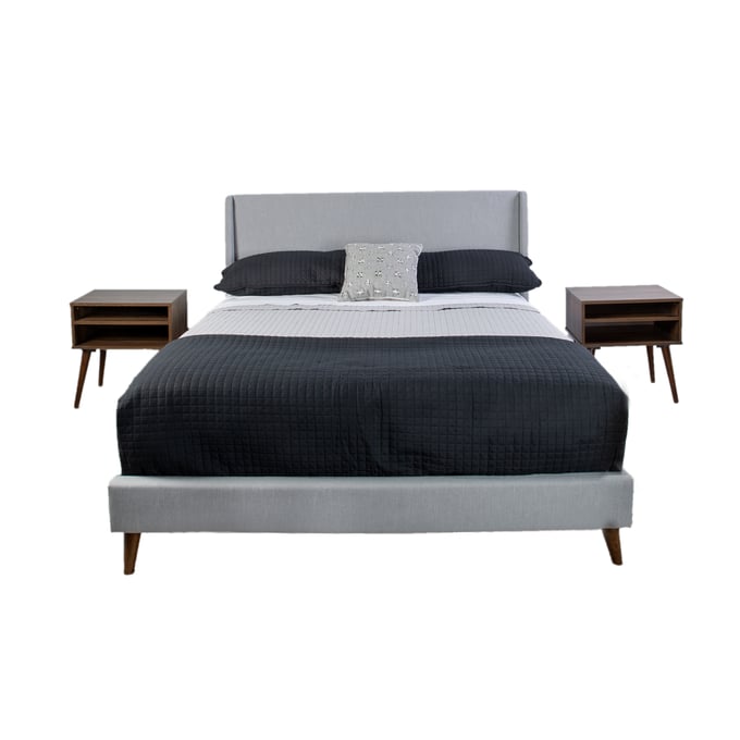 Bernards Maddison Gray Upholstered Queen Bed with 2 Nightstands BRND-1182DS-105