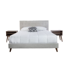 Bernards Myla Gray Upholstered Queen Bed with Nightstands