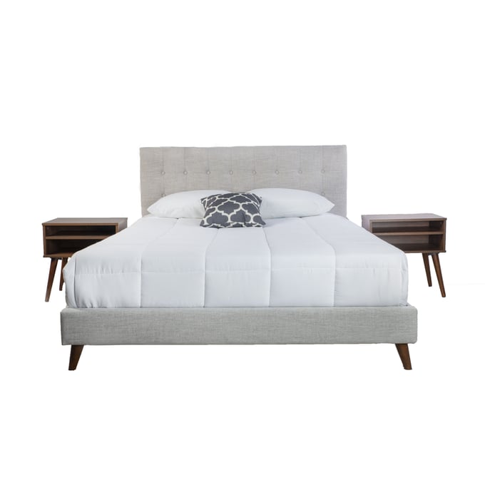 Bernards Myla Gray Upholstered King Bed with 2 Nightstands BRND-1184DS-110