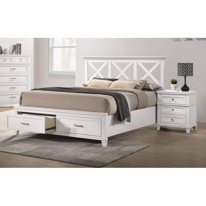 Bernards Nova II White 4pc Bedroom Set With King Storage Bed BRND-1280-110-BR-S1