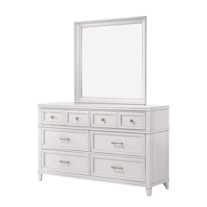 Bernards Nova II White Dresser and Mirror BRND-1280-DRMR