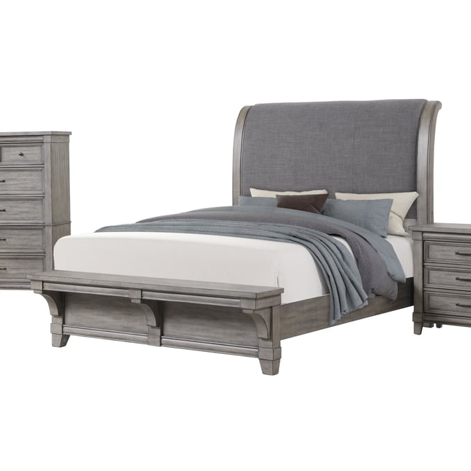 Bernards Hartford Rustic Upholstered Queen Sleigh Bed BRND-1284-105