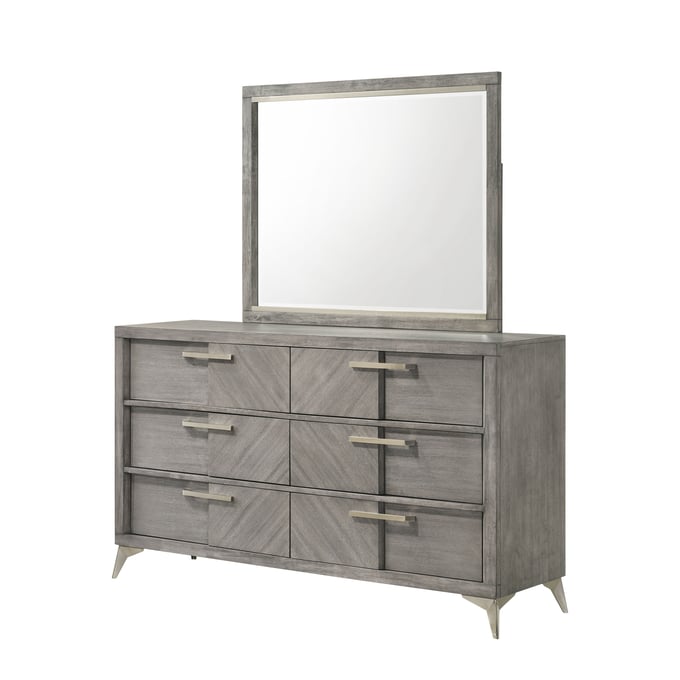 Bernards Aries Gray 6 Drawer Dresser and Mirror BRND-211-13-DRMR