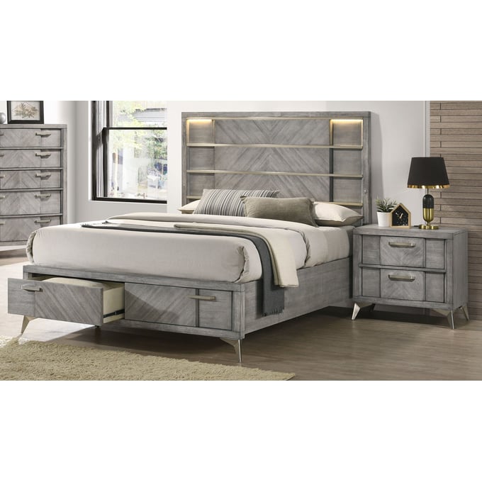 Bernards Aries Gray 4pc Bedroom Set with Queen Storage Bed BRND-211-BR-S3