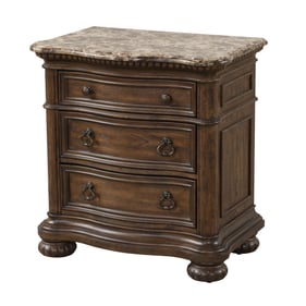 Bernards Tuscany Warm Mahogany Marble 3 Drawer Nightstand with USB